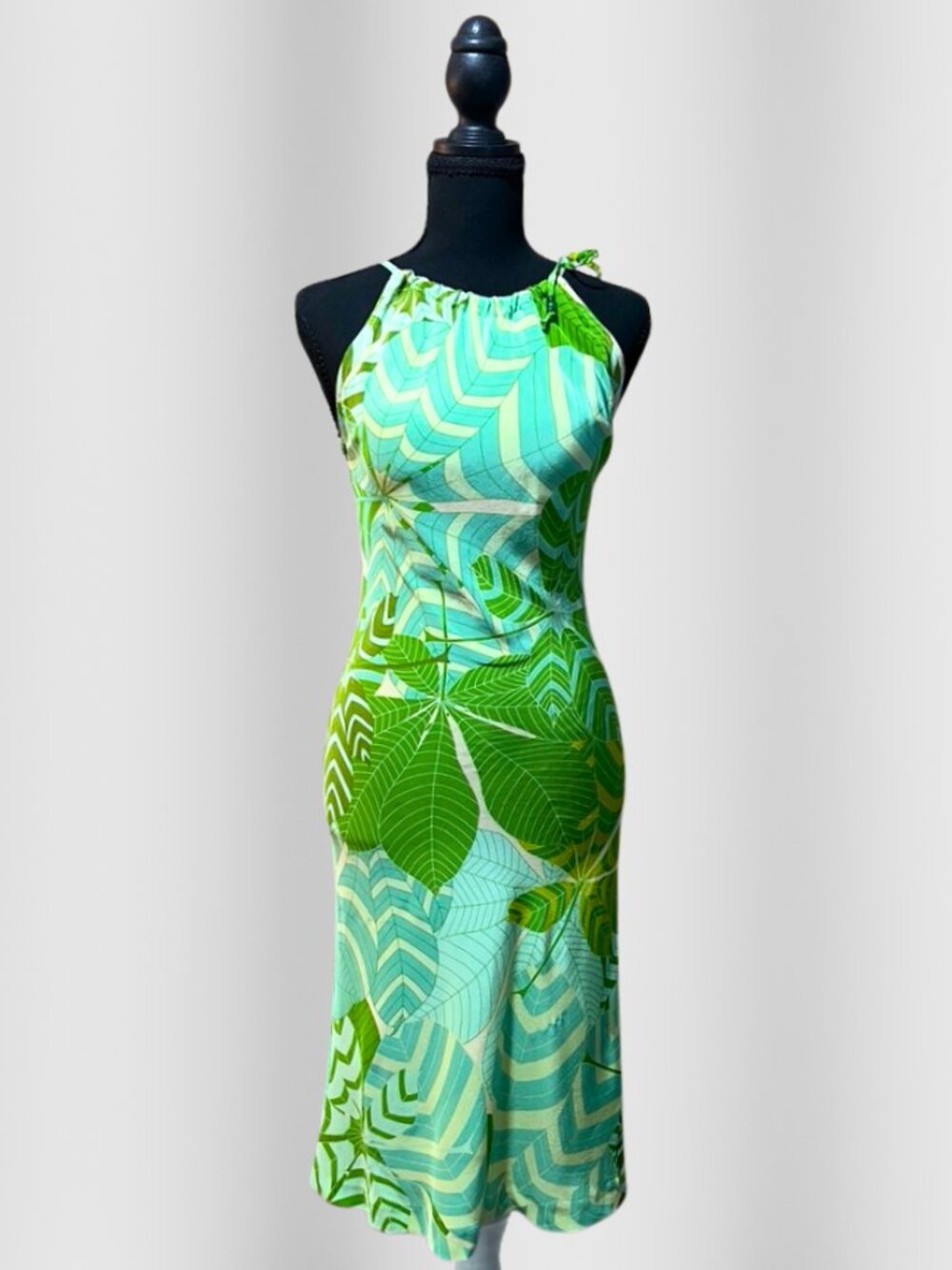 Anni Kuan 100% Silk Tropical Halter Dress Size S | Island Vacation Ready